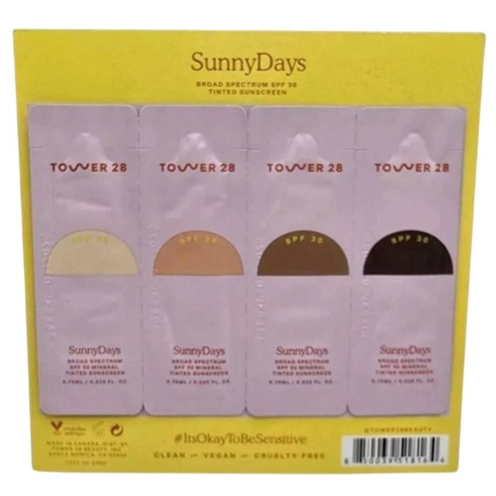 Tower 28 SunnyDays Tinted Sunscreen Board Spectrum SPF 30 Sunny Days Sample Card